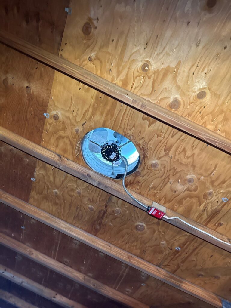 New wiring run for an attic fan in a New Jersey attic