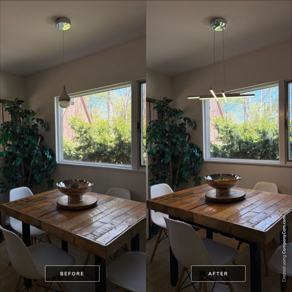 Before and after — Dining Room Pendant Light Upgrade — Spartan Home Pros, Central New Jersey