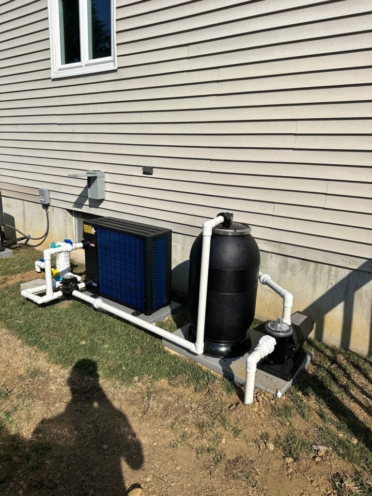 Electrical hookup for a pool heat pump, sand filter and pump system at a Central New Jersey home