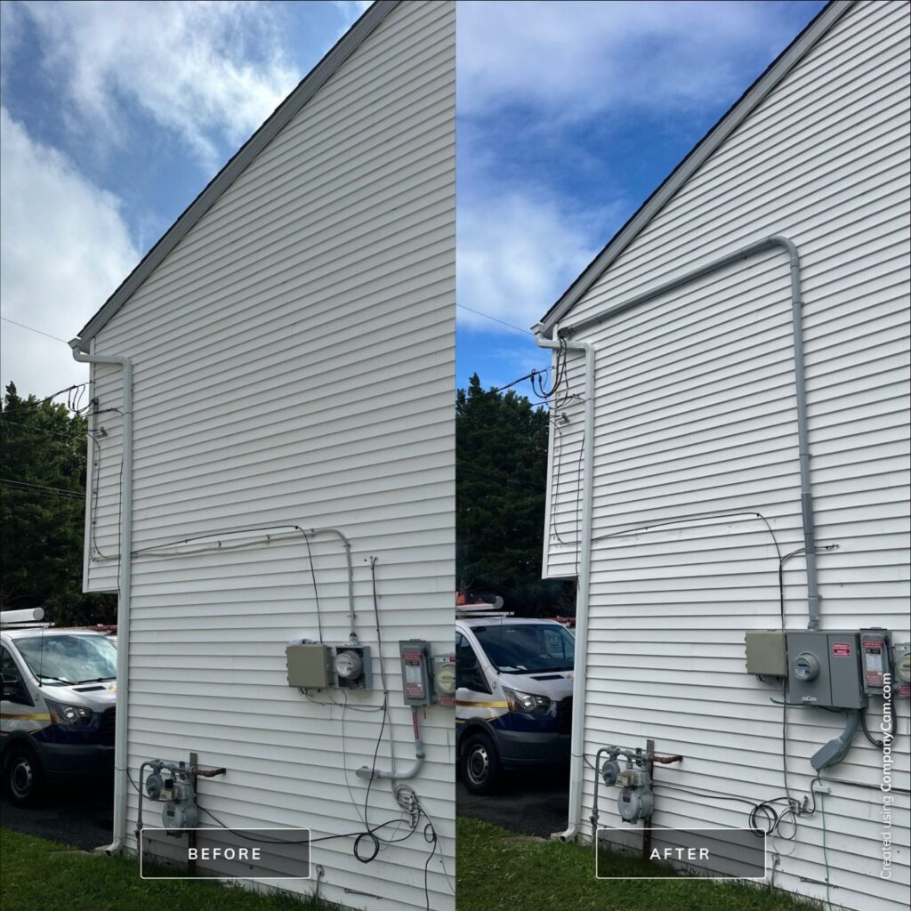 Panel upgrade with a new outdoor meter, service mast and pipe run on a New Jersey home