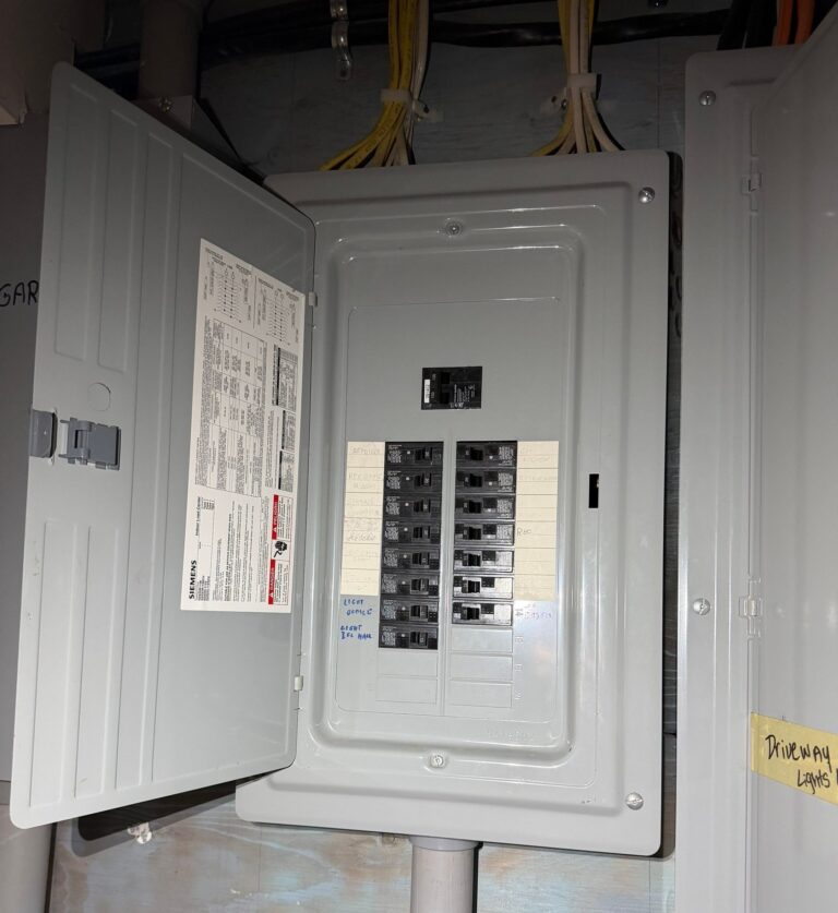 Garage sub-panel with a 100-amp Siemens panel installed by Spartan Home Pros
