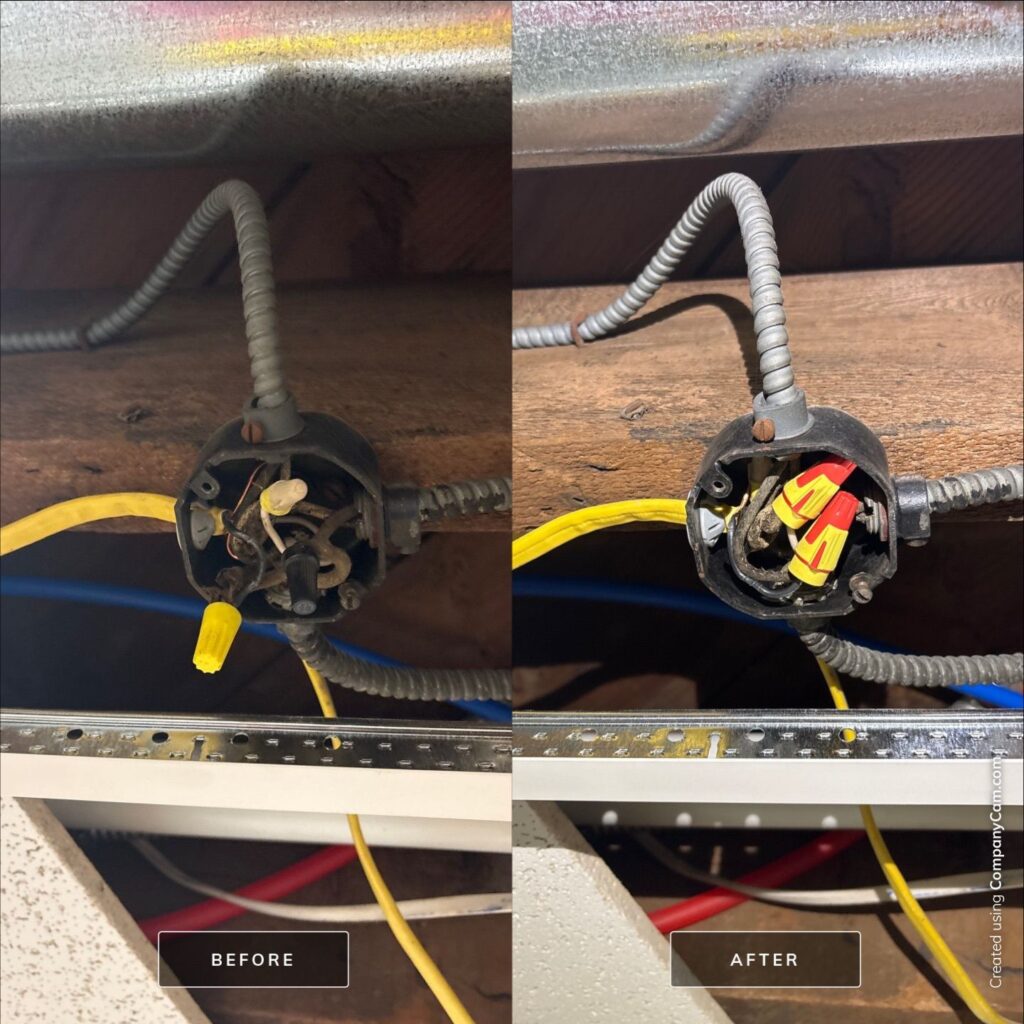 Bad wire connections repaired and brought up to code