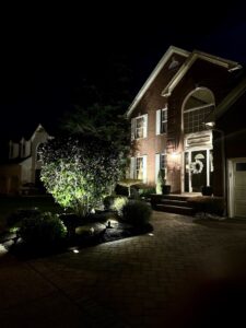 Low Voltage Landscape Uplighting at Front Entry — Spartan Home Pros, Central New Jersey
