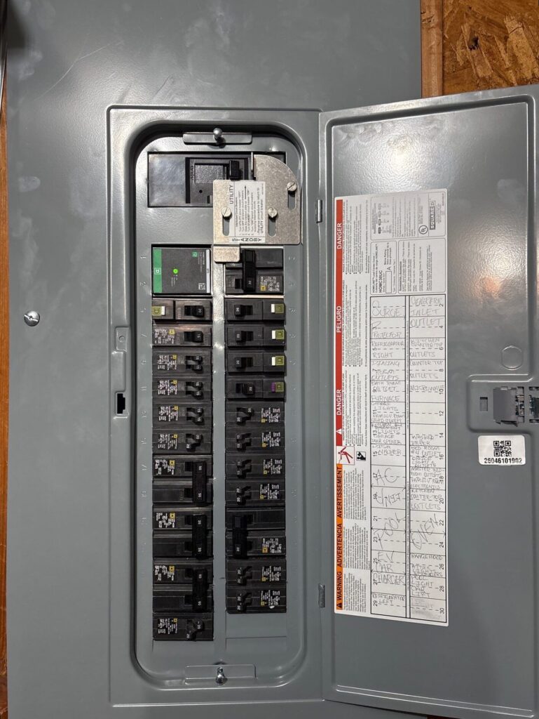 Square D panel with a generator interlock kit and whole-home surge protector — Spartan Home Pros, Central New Jersey