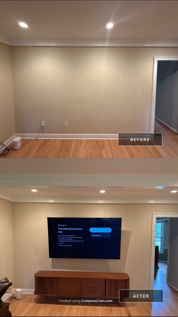 Tv mount hidden wiring recessed outlet installation — Spartan Home Pros, Central New Jersey