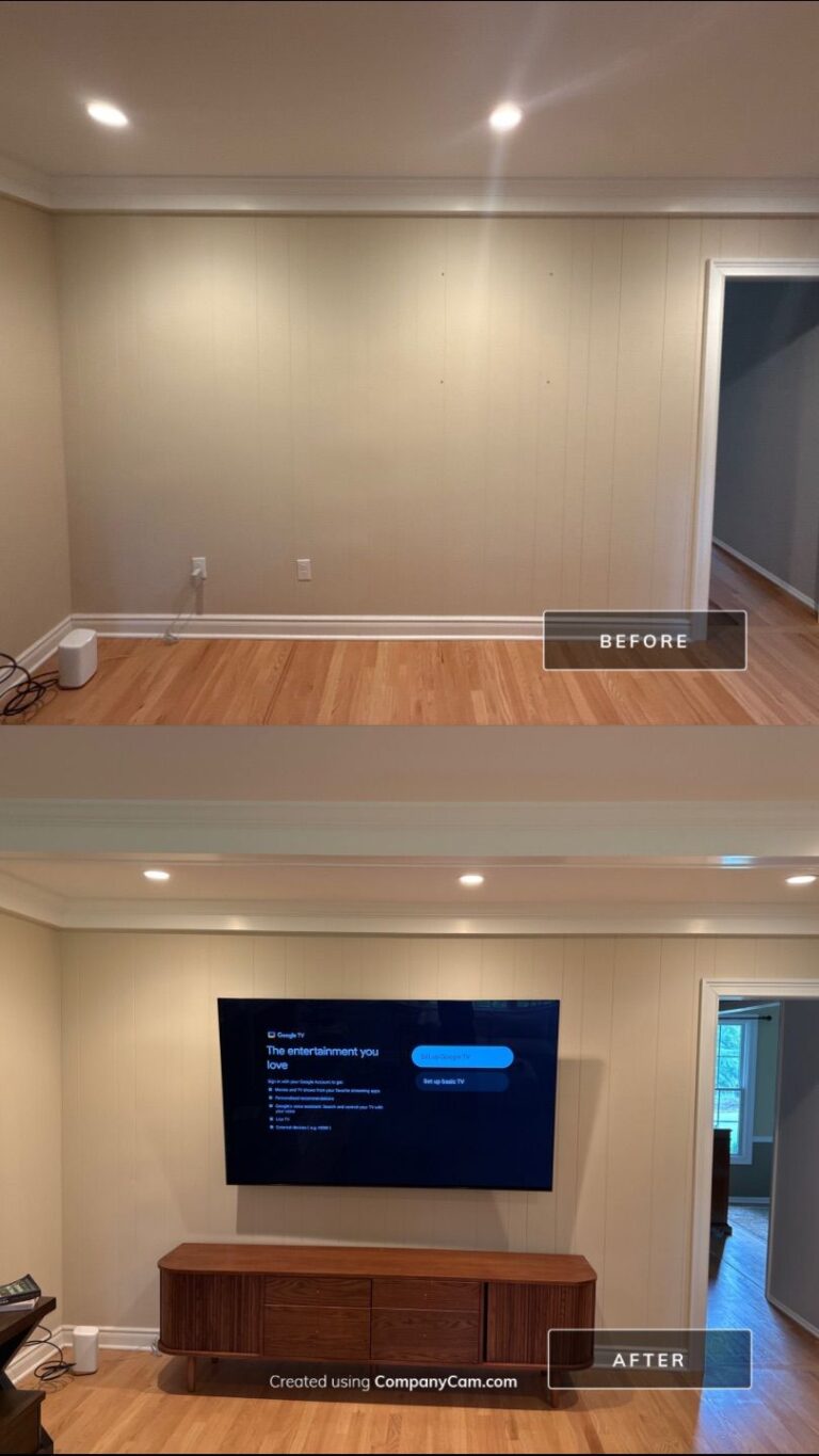TV Mount Hidden Wiring Recessed Outlet Installation — Spartan Home Pros, Central New Jersey