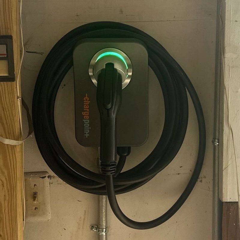 ChargePoint Level 2 EV charger installed in a New Jersey garage by Spartan Home Pros