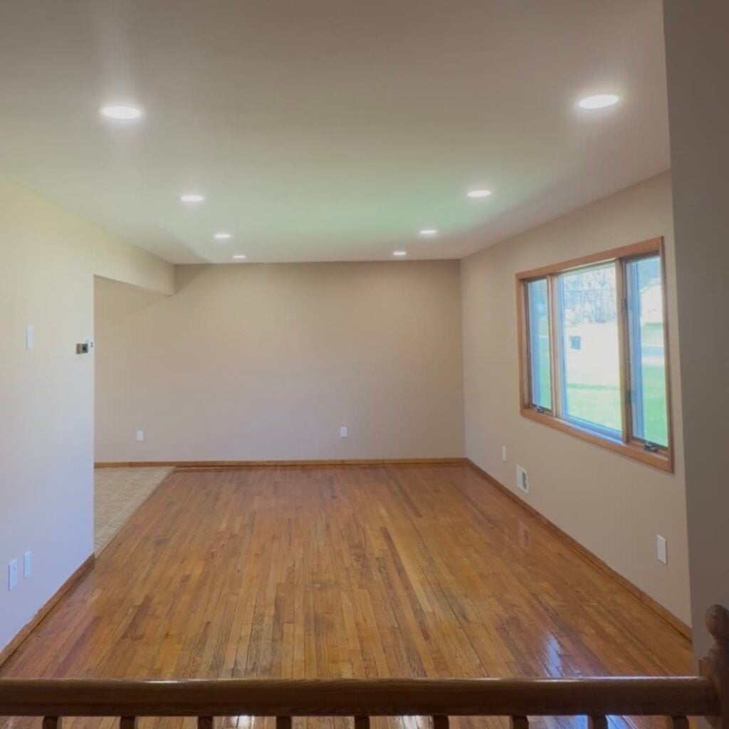 Living room brightened with new recessed lights by Spartan Home Pros